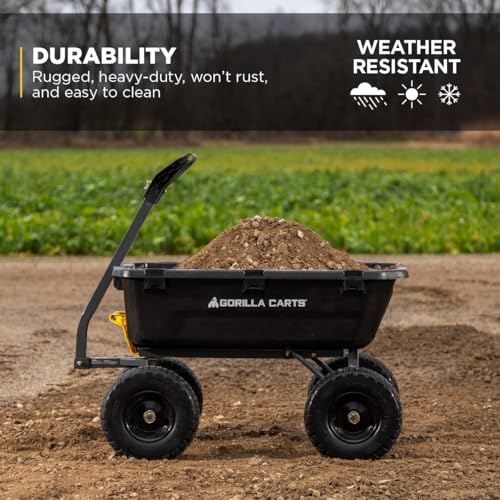 Heavy-Duty Steel Frame Dump Cart with 600 lb Capacity and No-Flat 10-Inch Tires H396