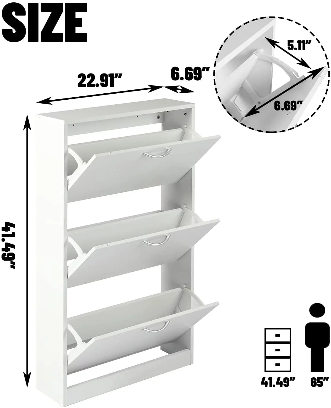 White Narrow 3 Tier Wood Shoe Cabinet H817