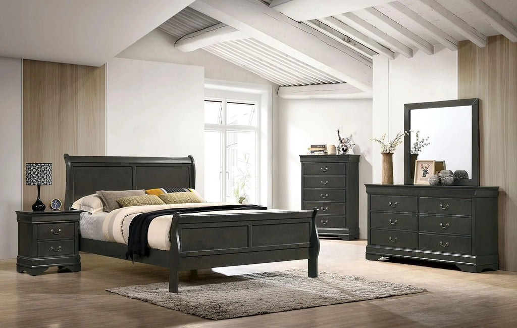 Gray Solid Wood King Bedroom Set 6pcs C386218