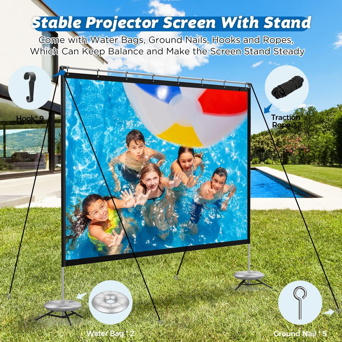 120 inch Portable Projector Screen with Stand and Carry Bag L92590