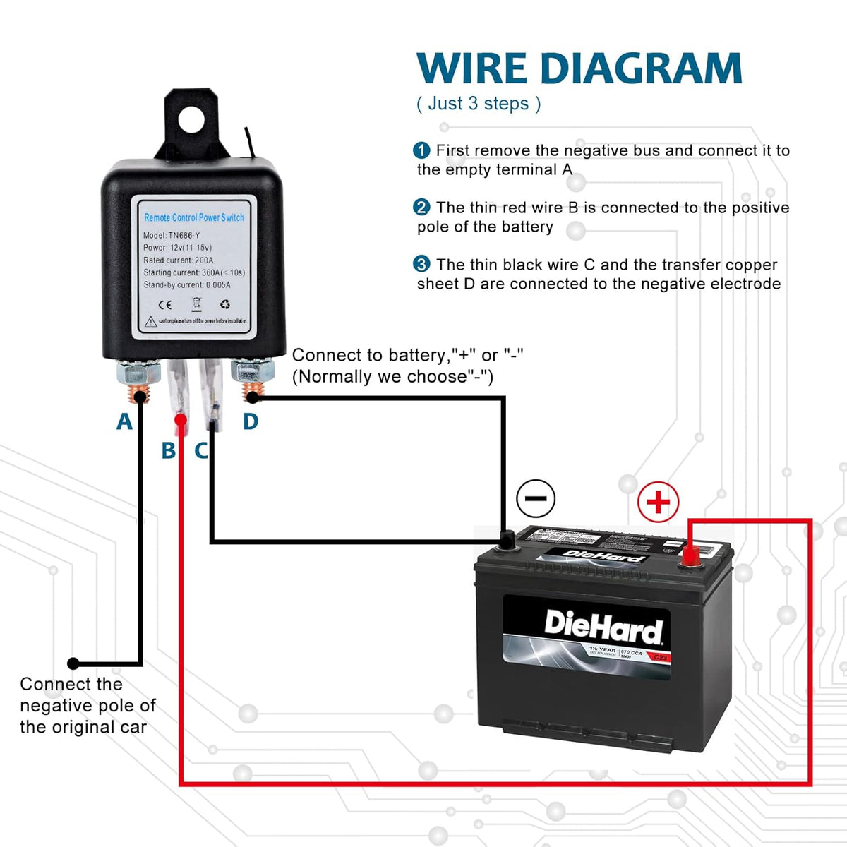 Wireless Remote Control Battery Disconnect Switch DC12V 200A F912