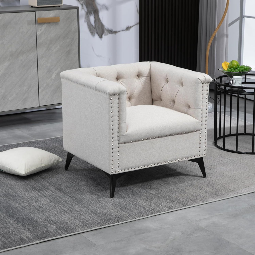 Beige Linen Fabric Accent Arm Chair Z1640
