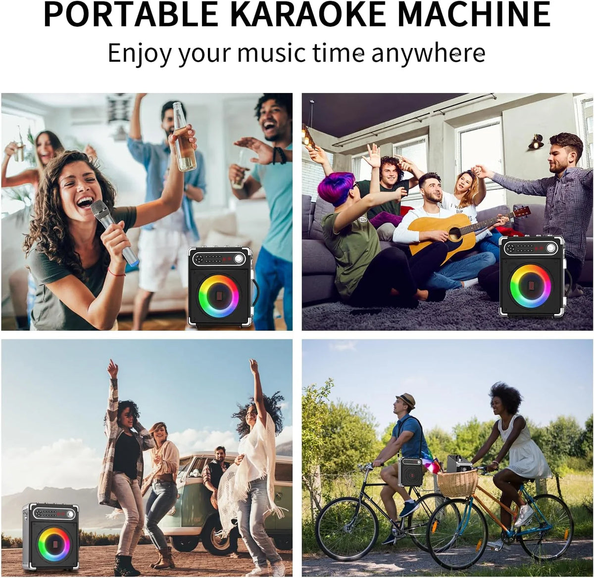 Karaoke Machine with 2 Wireless Microphones, Bluetooth Speaker W2977