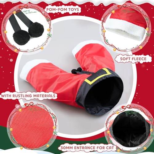 Christmas Cat Tunnel Tube with Balls, 3 Way Crinkle Paper Spring-Steel Frame D3671