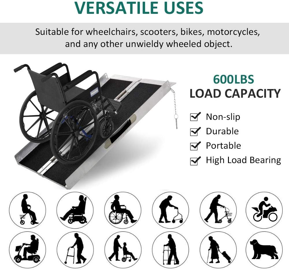 Aluminum Portable Skidproof PVC Carpeted Folding Wheelchair Ramp H78484