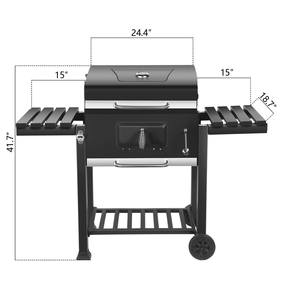 24-inch Charcoal BBQ Grill with 2 Folding Side Shelves X41286