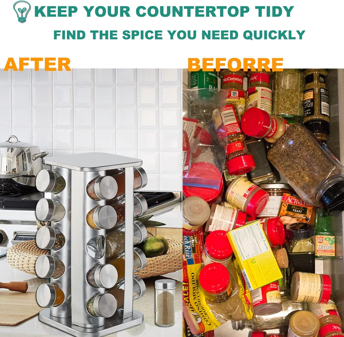 Rotating 20 Jar Spice Rack Organizer with Reusable Labels N38412