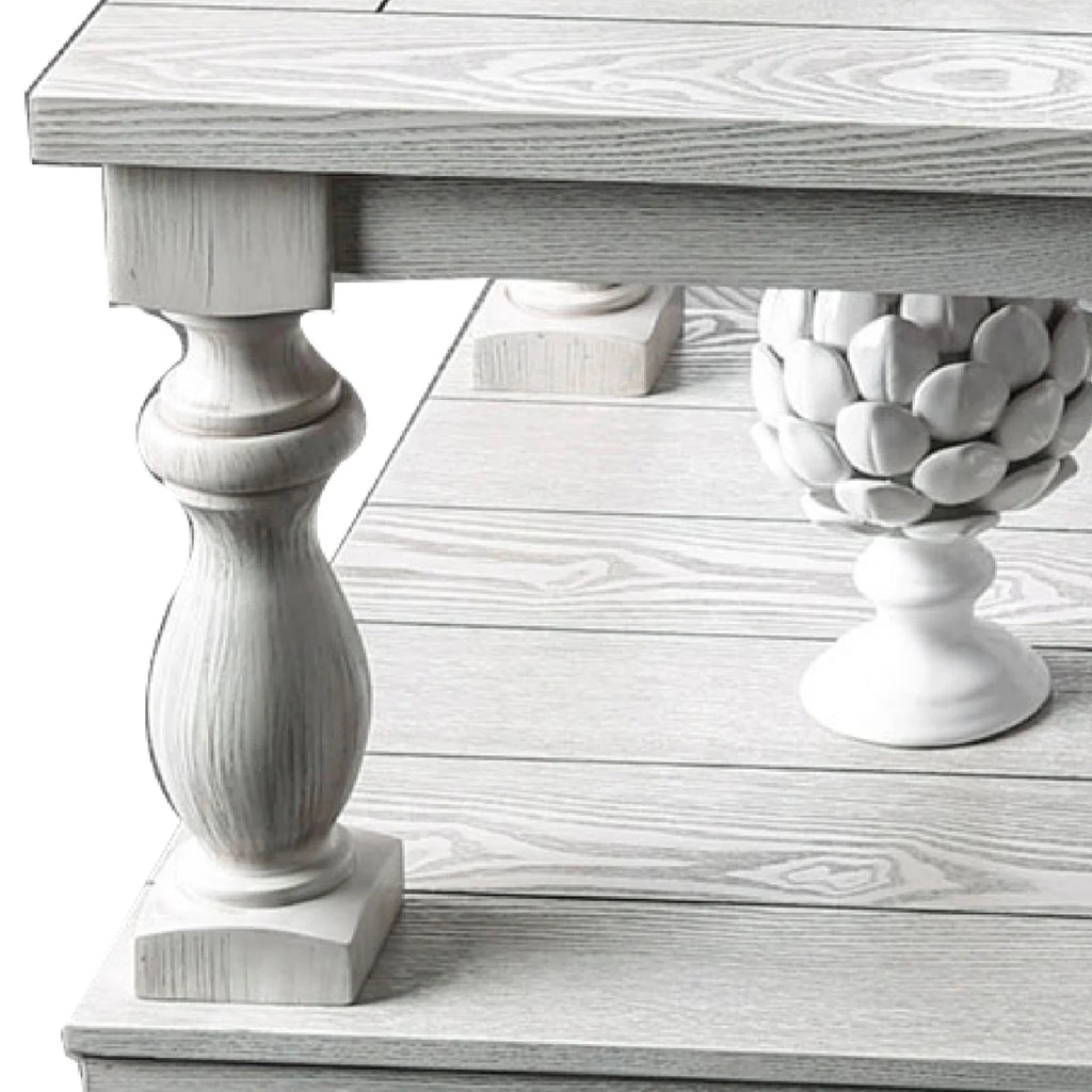 Antique White Plank Top Coffee Table with Open Shelf Q59691