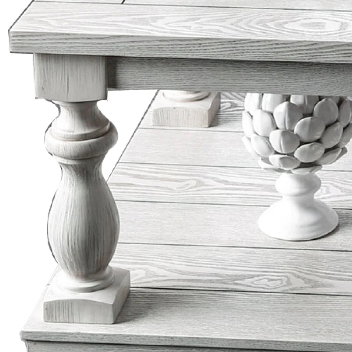 Antique White Plank Top Coffee Table with Open Shelf Q59691