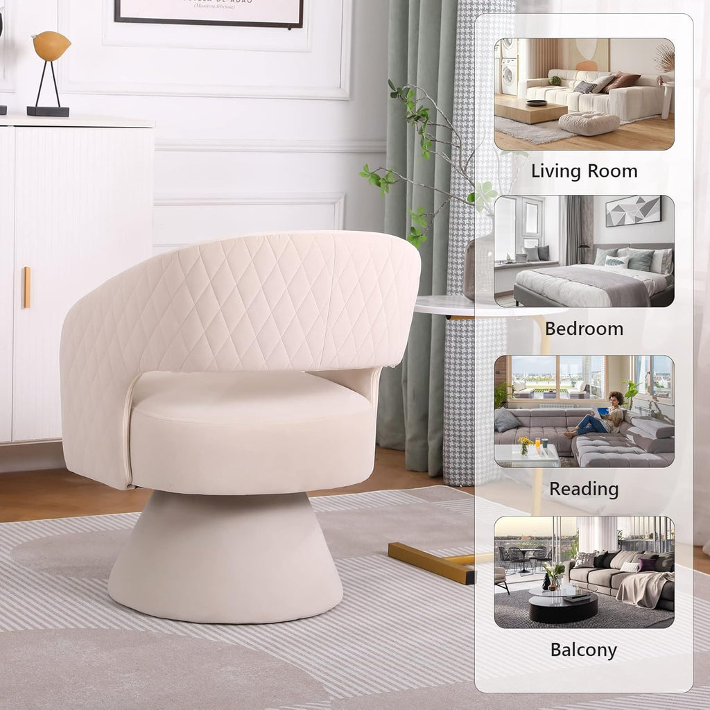 Beige Velvet Swivel Barrel Chair Set of 2 M912