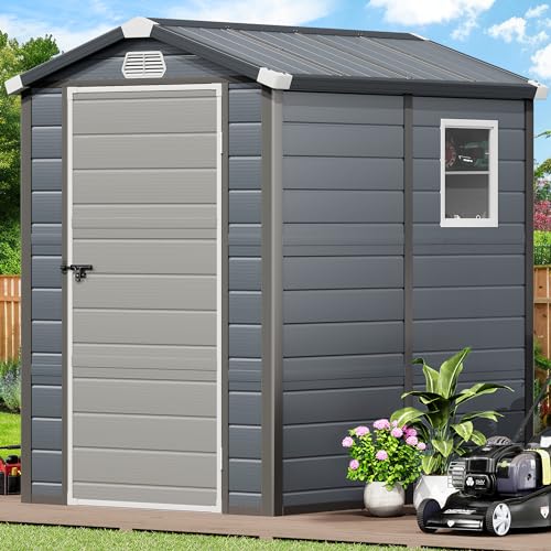 Light Gray Resin Tool Shed, 36 Cu Ft Outdoor Horizontal Storage with Air Vent and Lockable Doors H59520