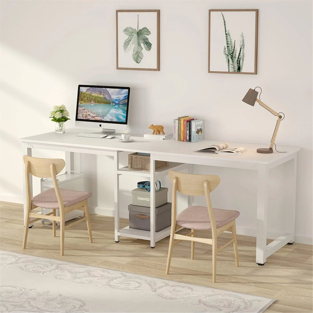 White 78 Inches Rectangle Computer Desk with Shelves C7867