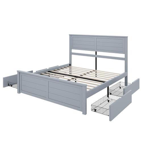 Full Size Wood Bed Frame with Headboard and 4 Storage Drawers Y172243