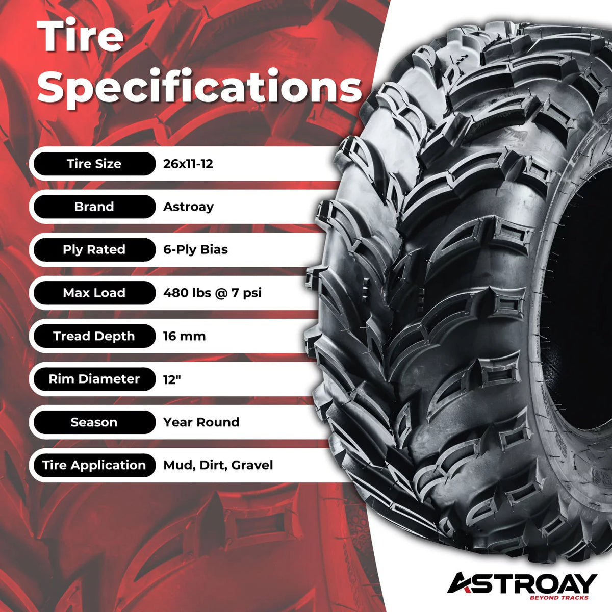 26 x 11 - 12 Utility ATV/UTV Tire R967