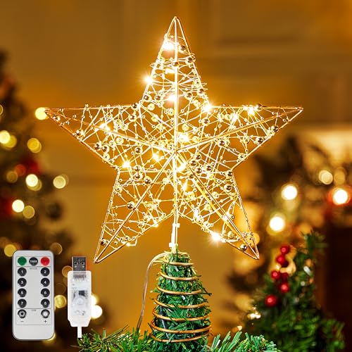 9.5inch Metal Beaded Star Tree Topper D755