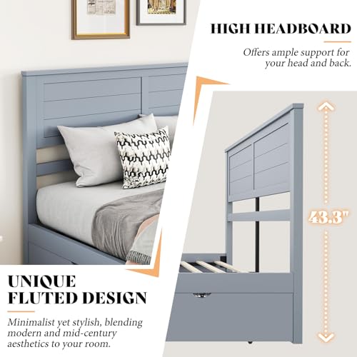 Full Size Wood Bed Frame with Headboard and 4 Storage Drawers Y172243