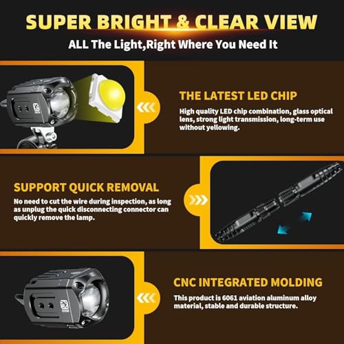 Motorcycle Auxiliary LED Light Kit Driving Spotlights White/Amber Fog Light with Mount Brackets Wire Harness Waterproof 60W Offroad Work Lights (Black) D959627