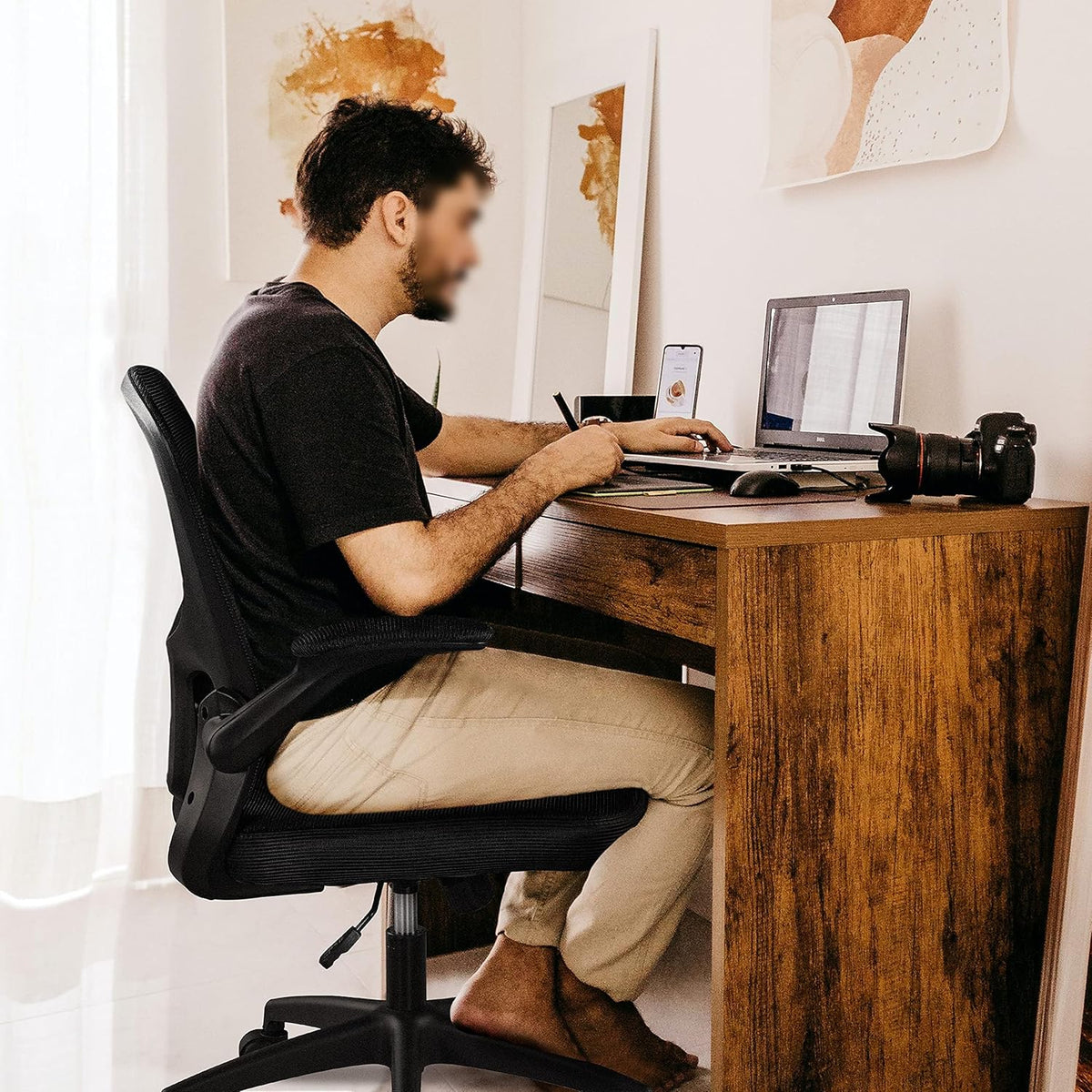 Black Ergonomic Mesh Office Chair with Flip-up Arms S64450