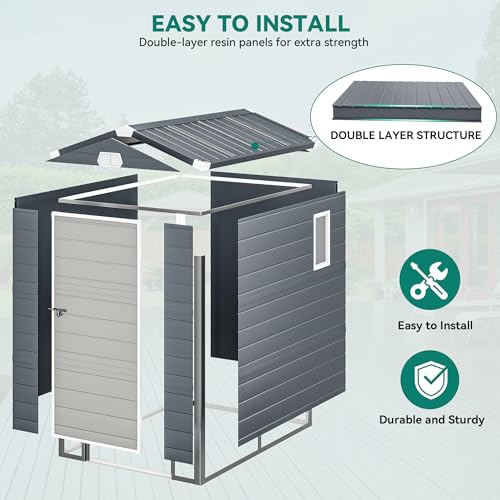 Light Gray Resin Tool Shed, 36 Cu Ft Outdoor Horizontal Storage with Air Vent and Lockable Doors H59520