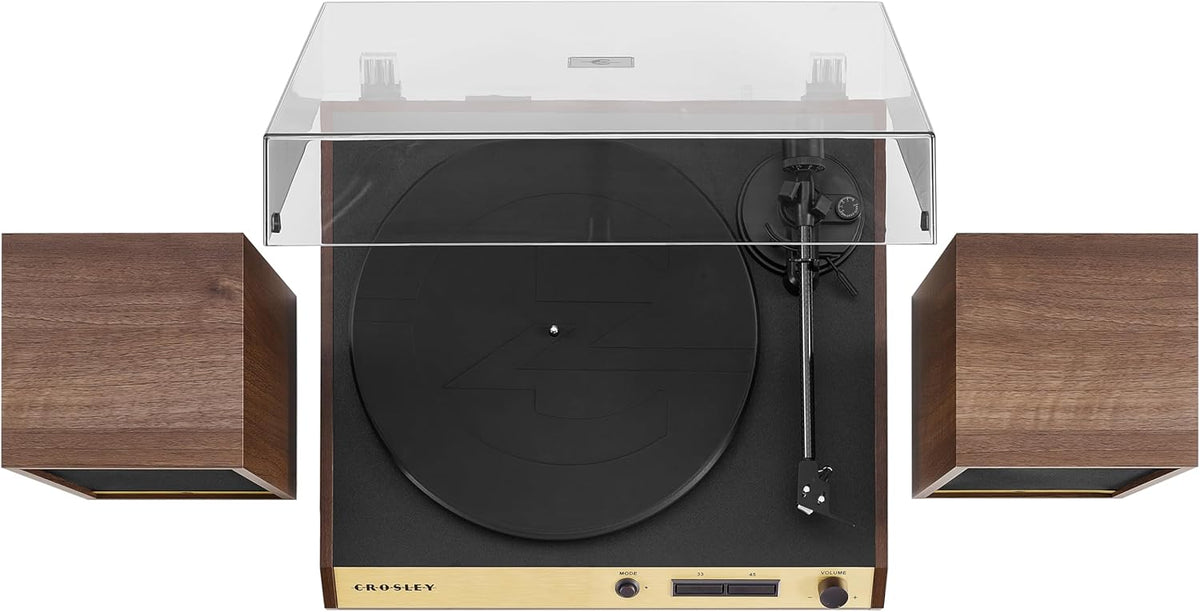 Walnut 2-Speed Belt-Drive Bluetooth Turntable with Speakers W644