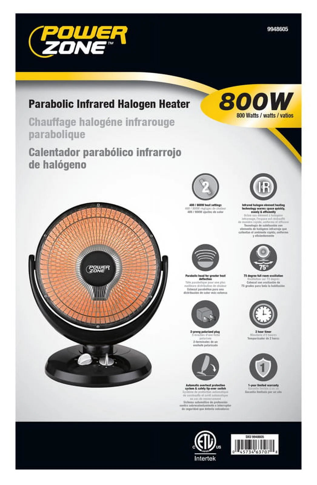400/800 W Oscillating Parabolic Heater B6234