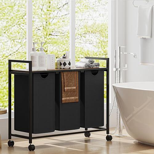 3 Pull Out Removable Laundry Sorter Bags Rolling Laundry Hamper with Wheels I340568