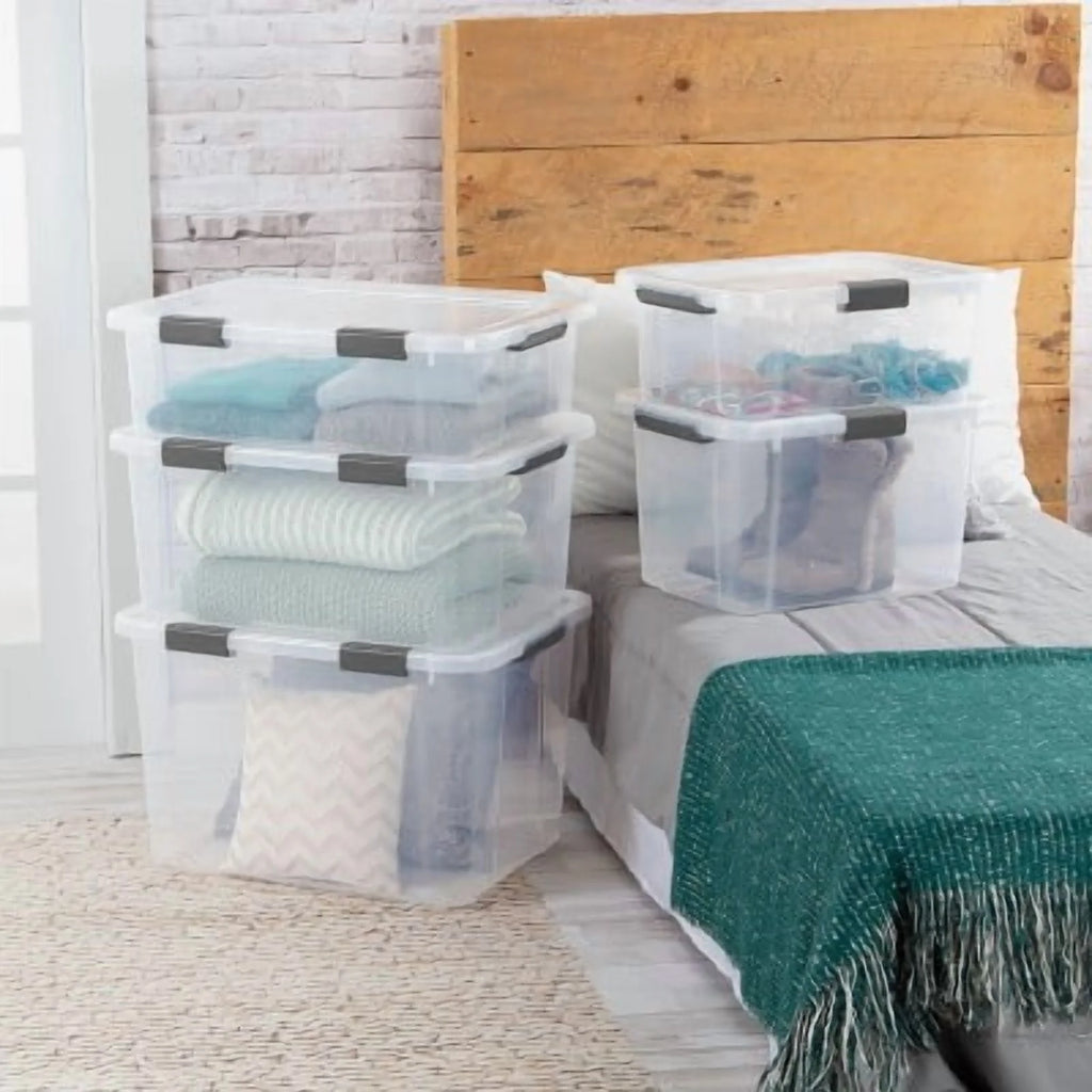 30qt Plastic Storage Tote with Hinged Lid N323