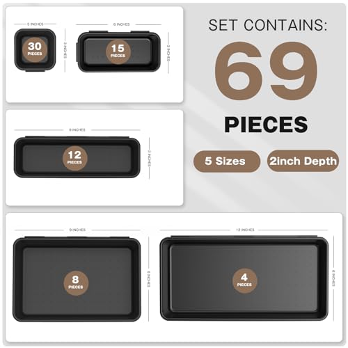 69 Pcs 5 Size Black Tool Box Organizer Tray Divider Set R4419