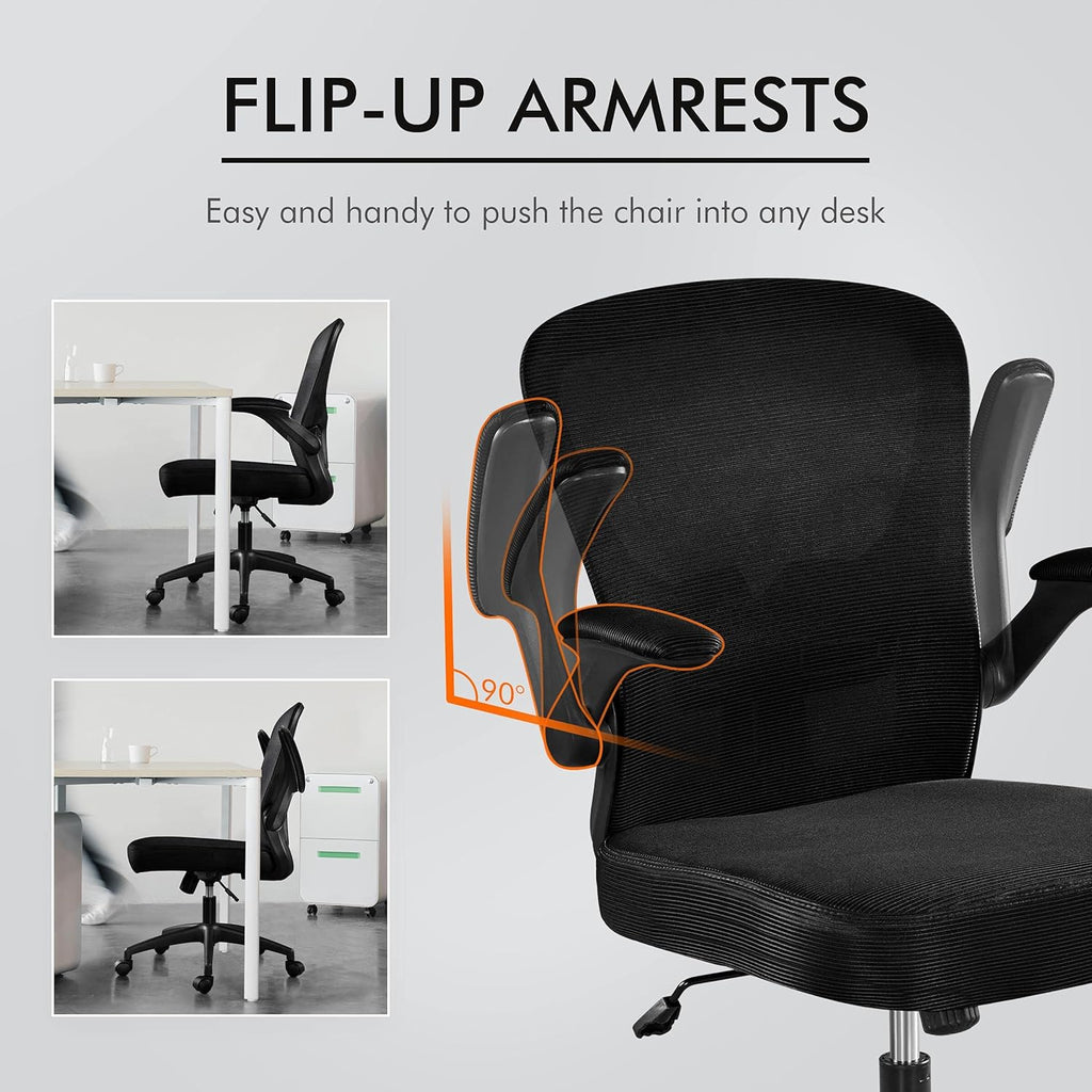 Black Ergonomic Mesh Office Chair with Flip-up Arms S64450