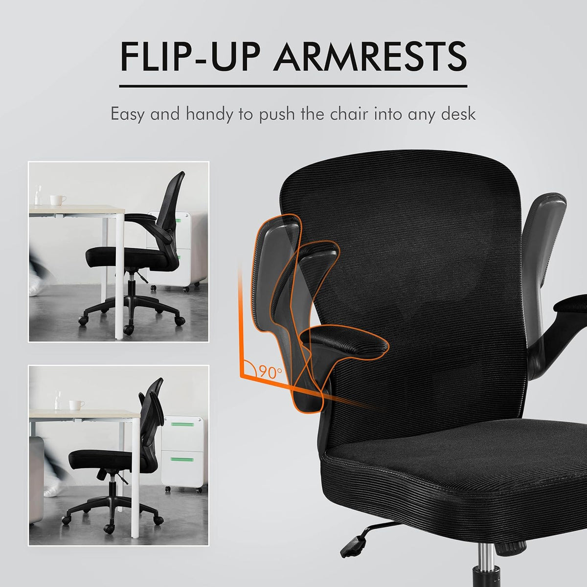 Black Ergonomic Mesh Office Chair with Flip-up Arms S64450