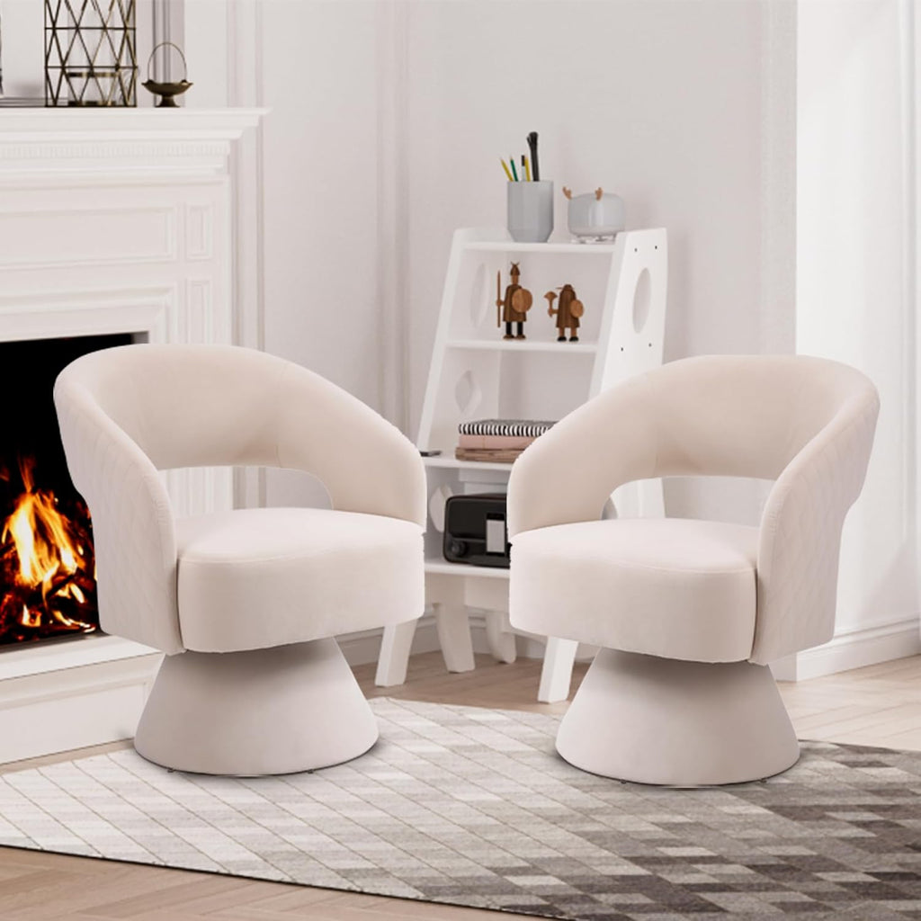 Beige Velvet Swivel Barrel Chair Set of 2 M912