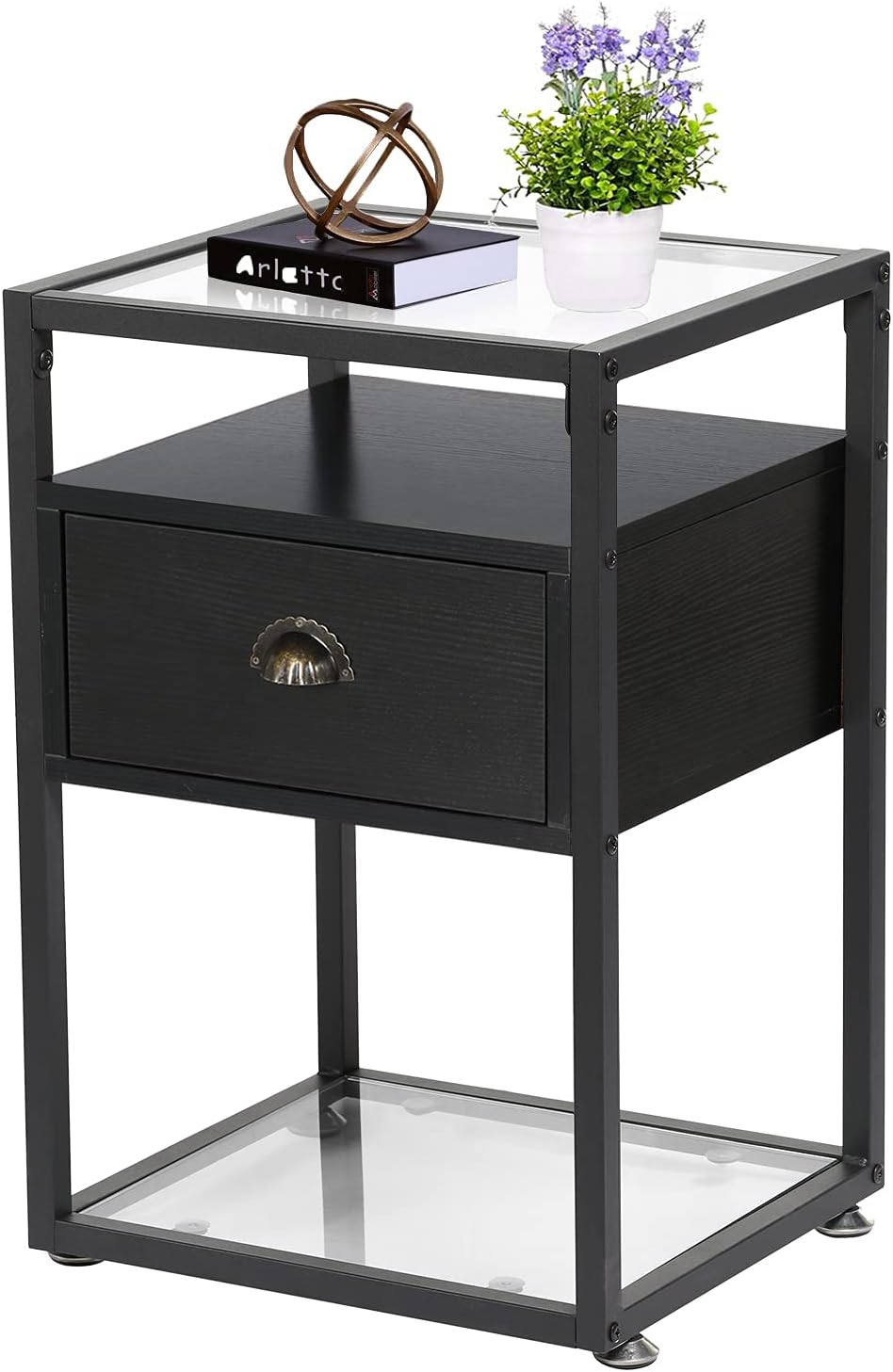 Black Nightstand with Drawer and Shelf T4770