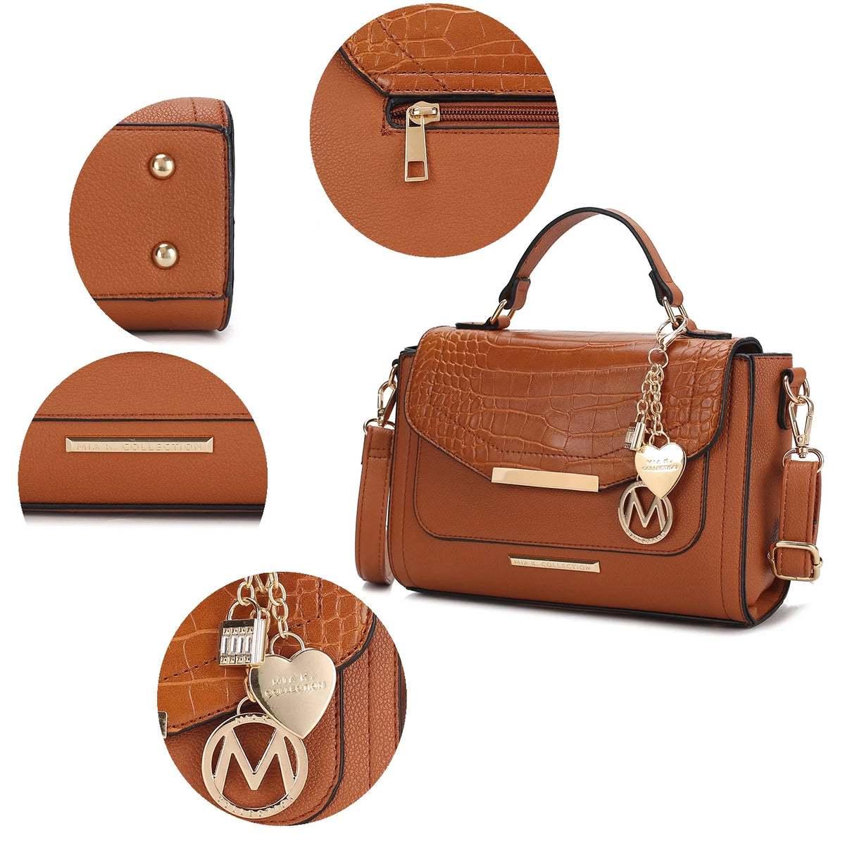 Croco Embossed Vegan Leather Shoulder Bag B74073