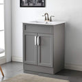 24 Matte White Bathroom Vanity with Ceramic Vessel Sink D4319