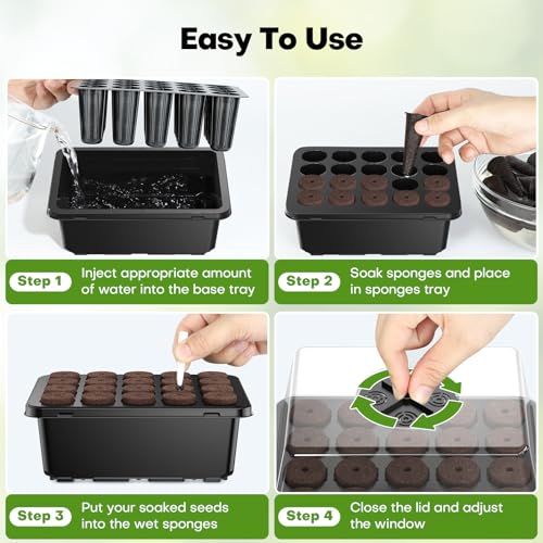 40 Cells Reusable Seed Starter Tray with Humidity Dome, 2 Packs C925