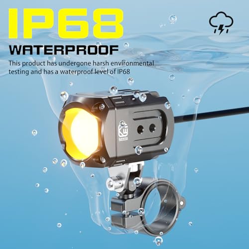 Motorcycle Auxiliary LED Light Kit Driving Spotlights White/Amber Fog Light with Mount Brackets Wire Harness Waterproof 60W Offroad Work Lights (Black) D959627