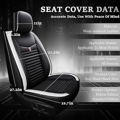 5 Seats Custom Fit Leather Seat Covers (Black White) Y503754