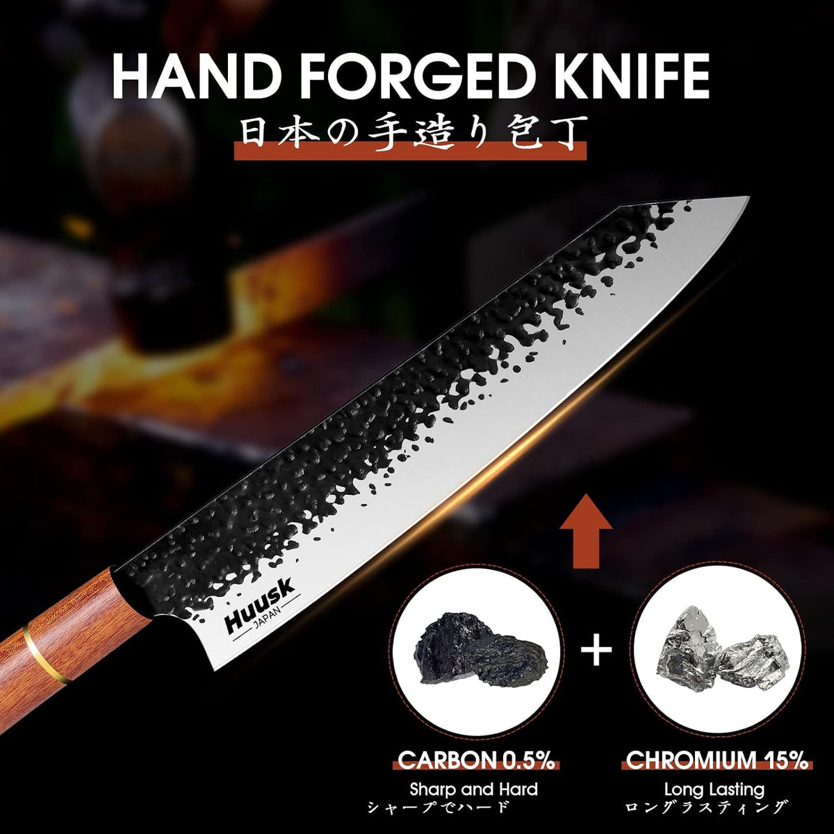9 Inch High Carbon Steel Chef Knife with Rosewood Handle M7265