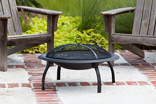 Black 22" Portable Folding Steel Wood Burning Fire Pit with Carrying Bag S51419