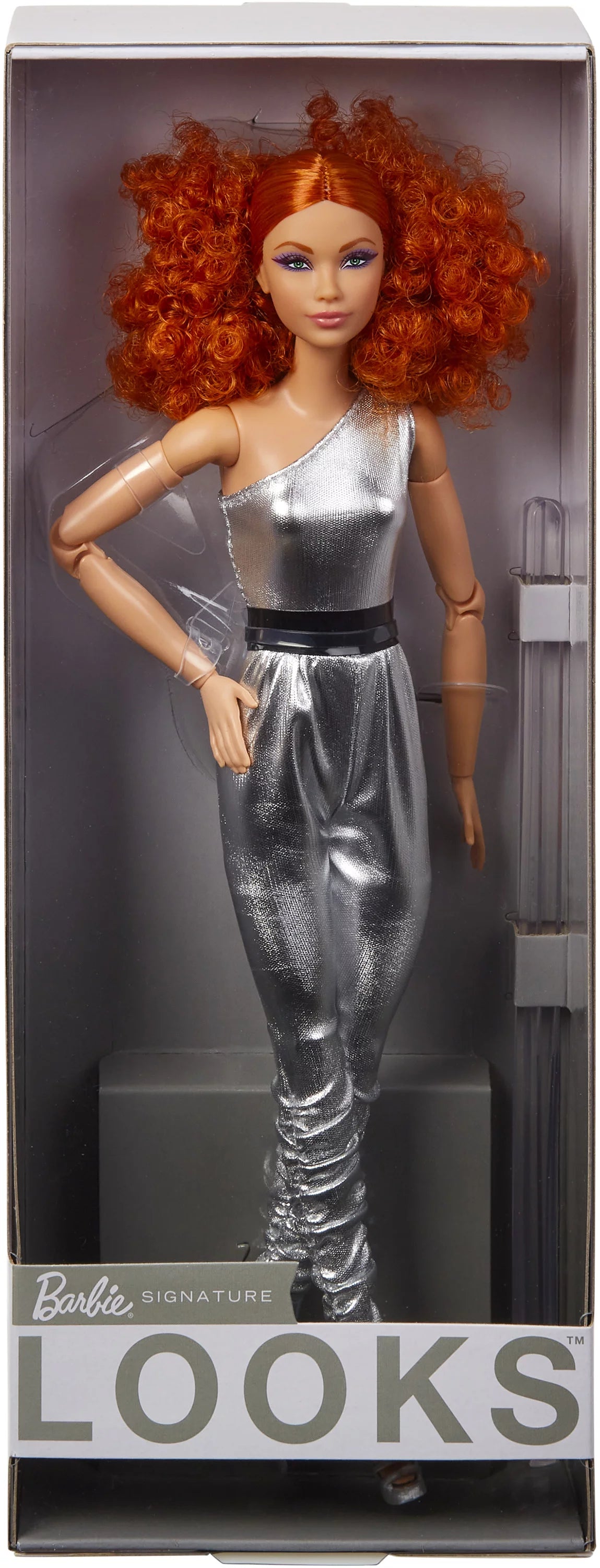 Posable Fashion Doll with Curly Red Hair & Metallic Jumpsuit F629251