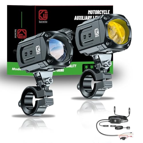 Motorcycle Auxiliary LED Light Kit Driving Spotlights White/Amber Fog Light with Mount Brackets Wire Harness Waterproof 60W Offroad Work Lights (Black) D959627