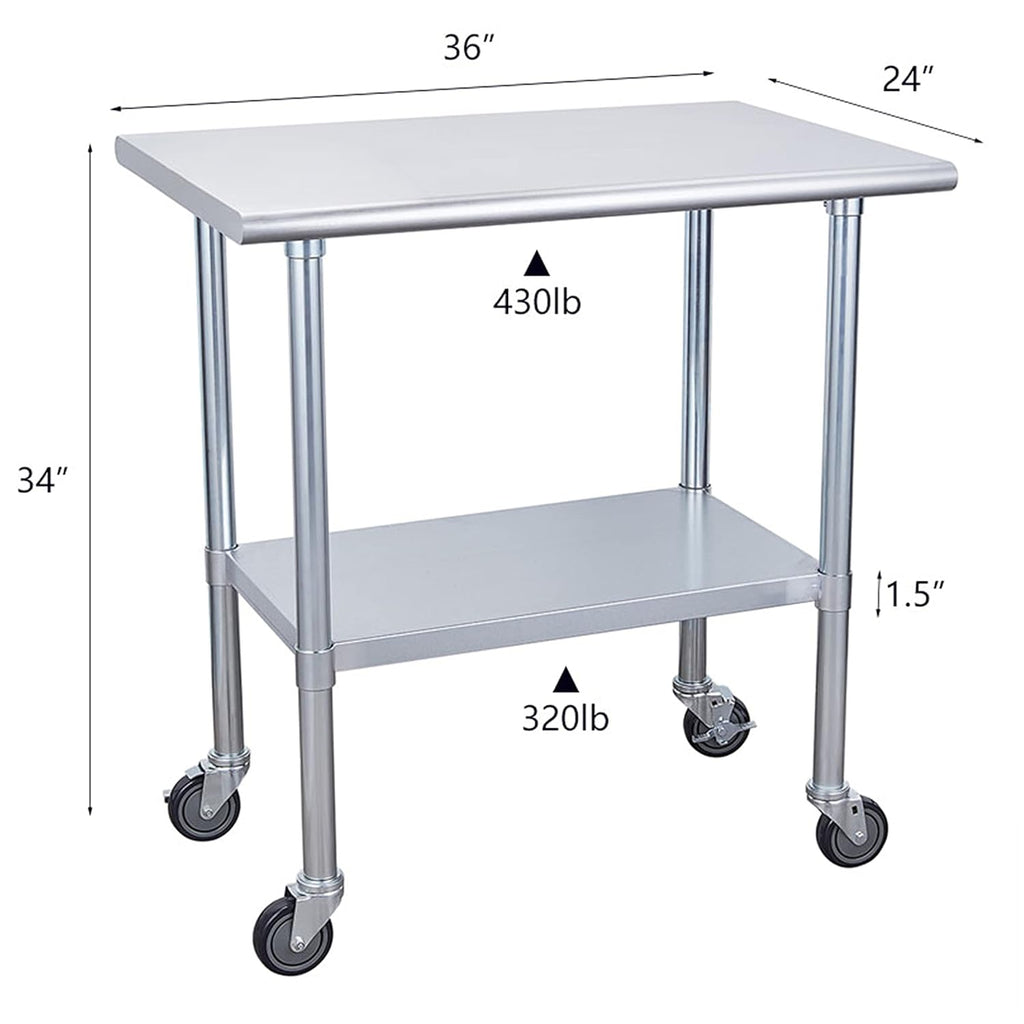 Stainless Steel Table 24 x 36 Inches with Caster Wheels U73527