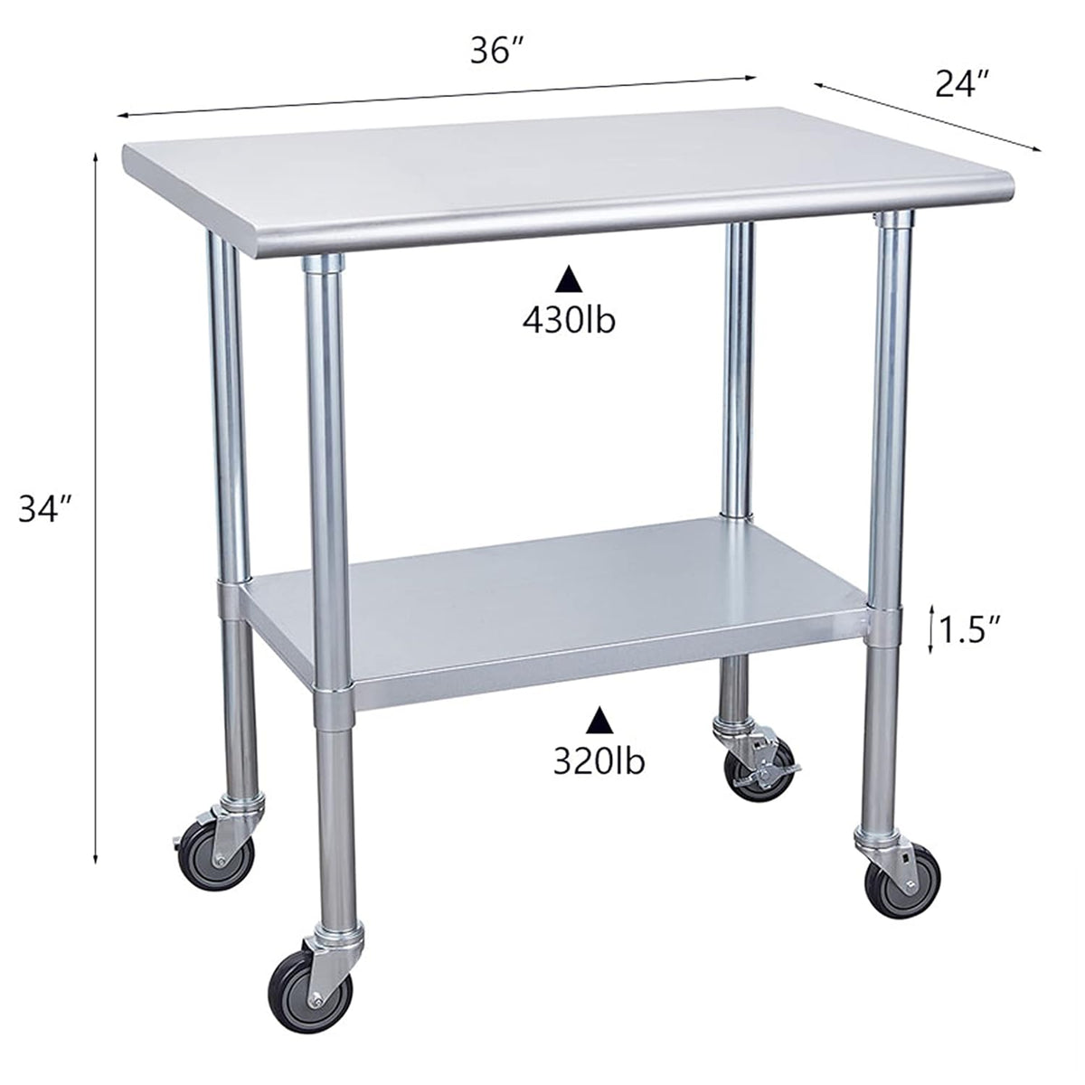 Stainless Steel Table 24 x 36 Inches with Caster Wheels U73527