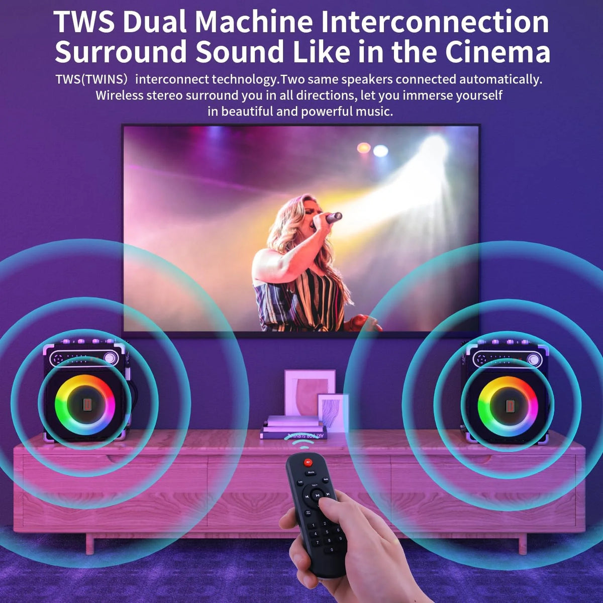 Karaoke Machine with 2 Wireless Microphones, Bluetooth Speaker W2977