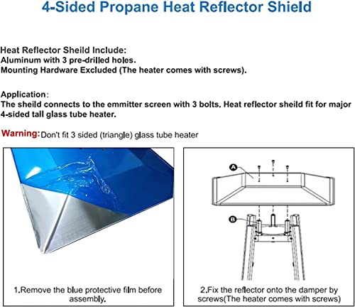 4 Sided Aluminum Patio Heater Reflector Shield (Square), 18.5" x 18.5" Q442