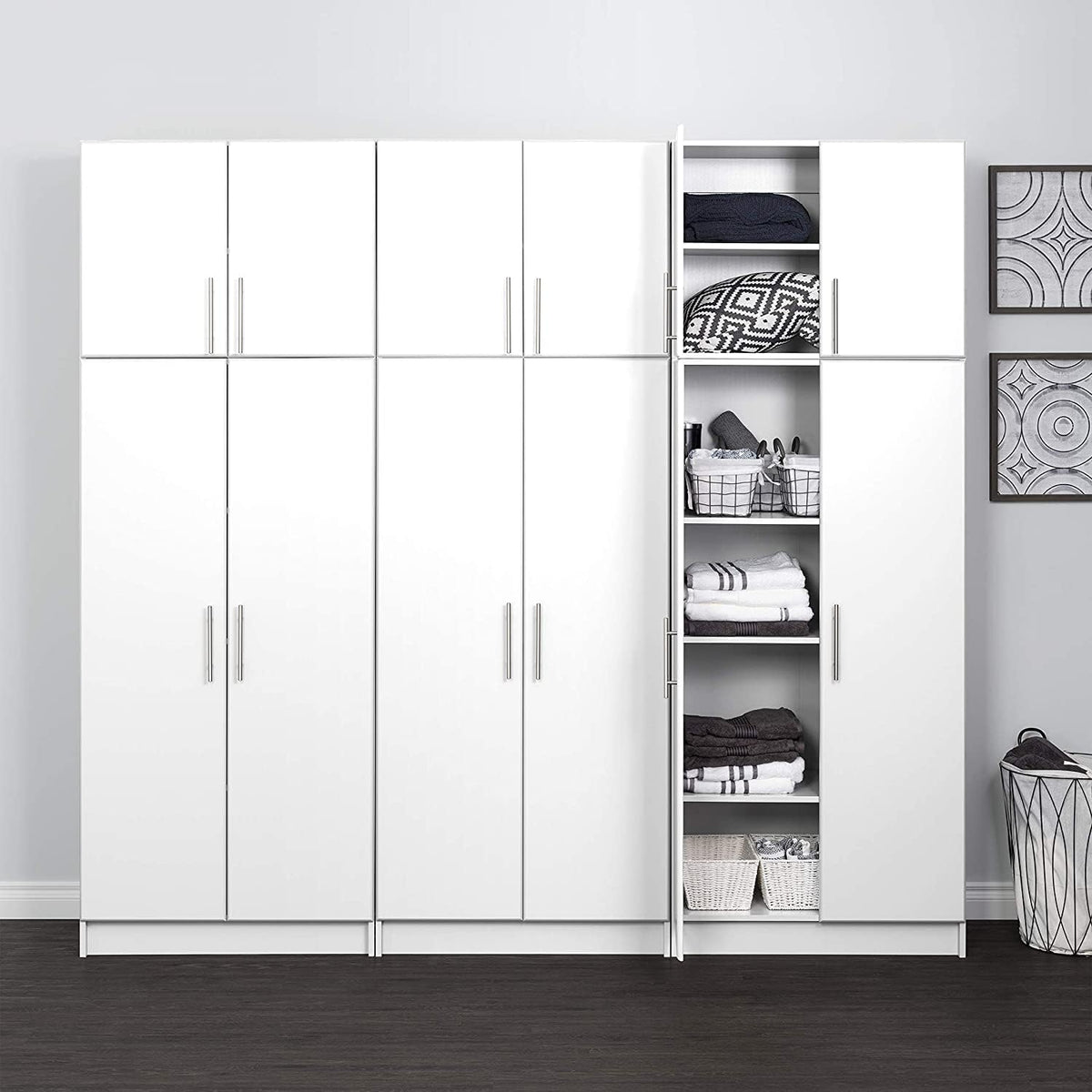 32" W White Storage Cabinet with Brushed Metal Handles P103