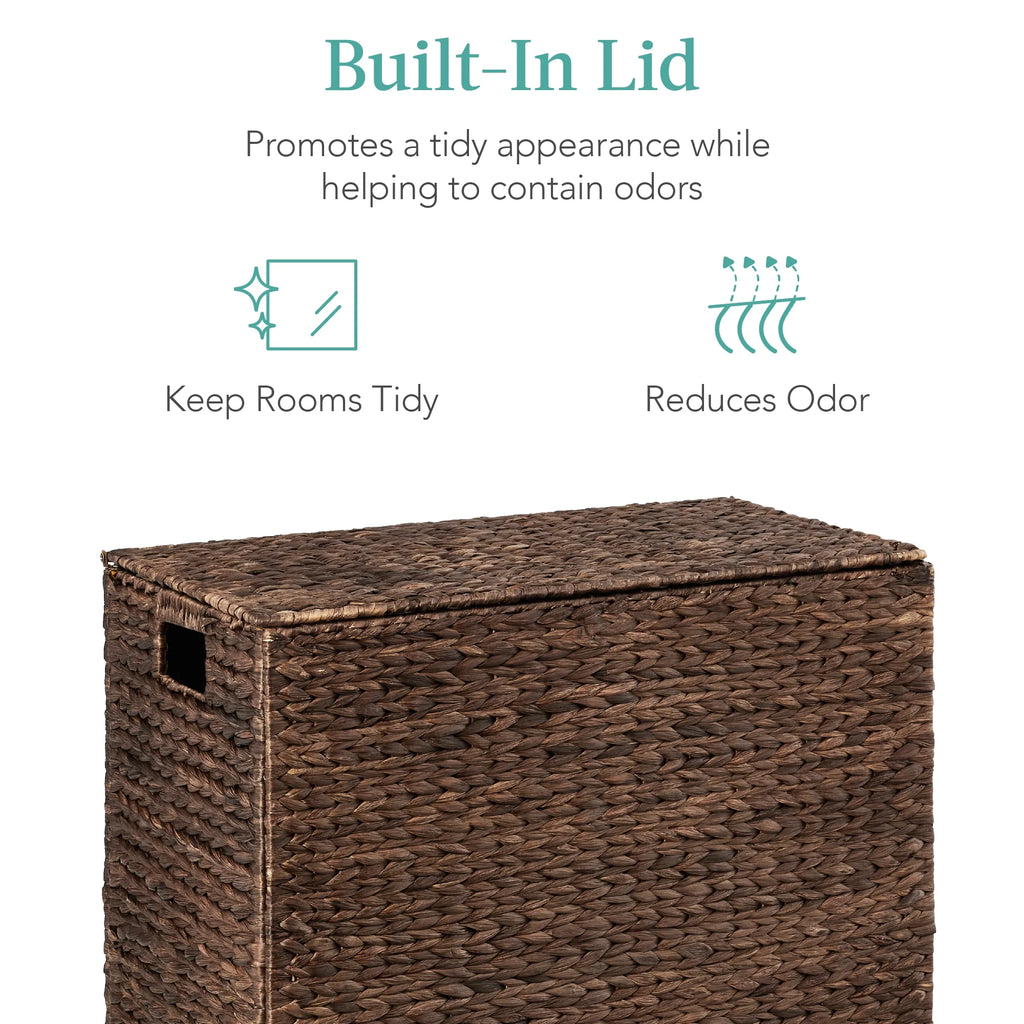 Large Natural Water Hyacinth Double Laundry Hamper Basket with 2 Liner Bags O227047