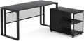 Black 55 inch L-Shaped Computer Desk with File Cabinet D308