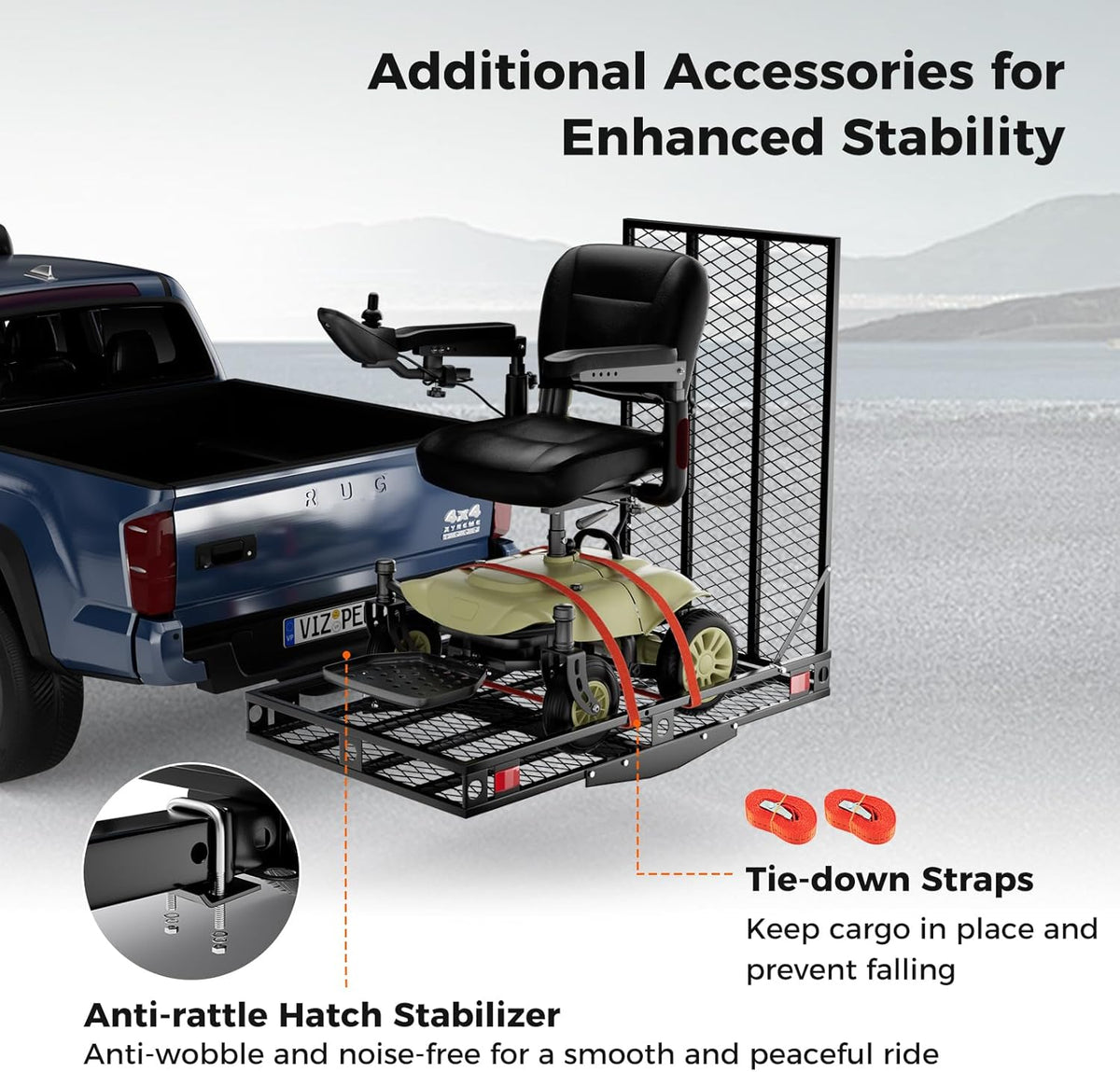 500 LBS Capacity Heavy-Duty Hitch Mount Mobility Scooter Carrier with Foldable Ramp I3603