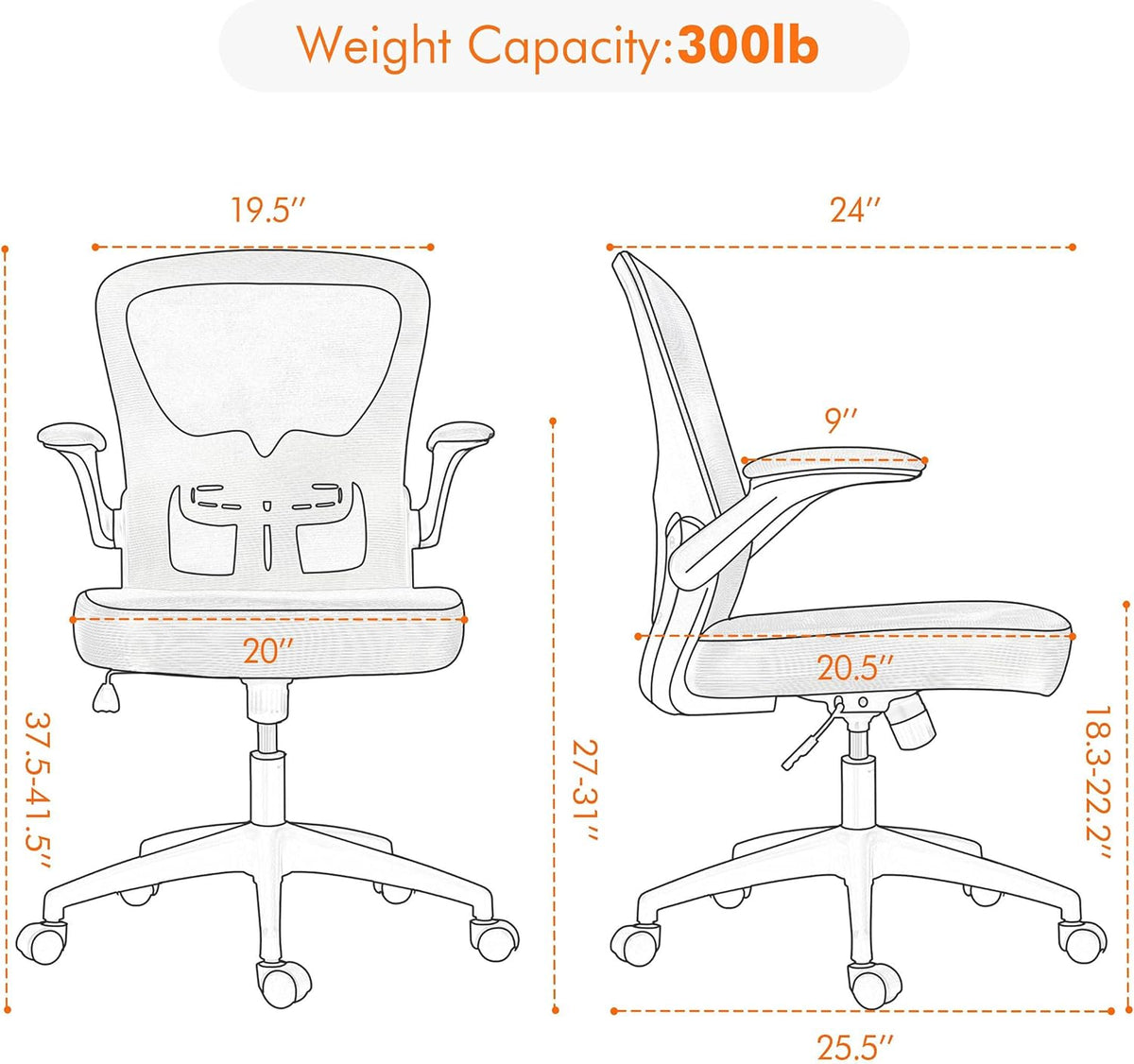 Black Ergonomic Mesh Office Chair with Flip-up Arms S64450